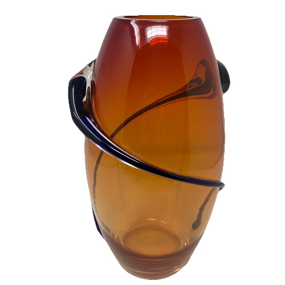 VTG Hand Blown Murano Art Glass Red Amber Swirl‎ Wrap Mid Century Lava 12" Vase